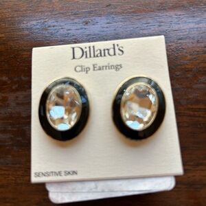 Dillard's Gold and Black Clip Earrings With Large Oval CZ Stones Dillard’s New
